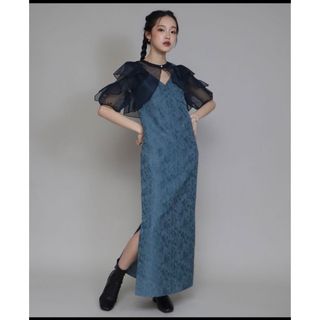 Leja - LEJA 配色アシンメトリービッグカラーベロアマーメイド