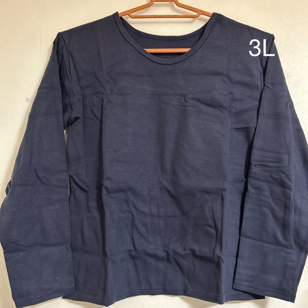 大きいサイズ  ベーシック Ｔシャツ  ネイビー レディースのトップス(Tシャツ(長袖/七分))の商品写真