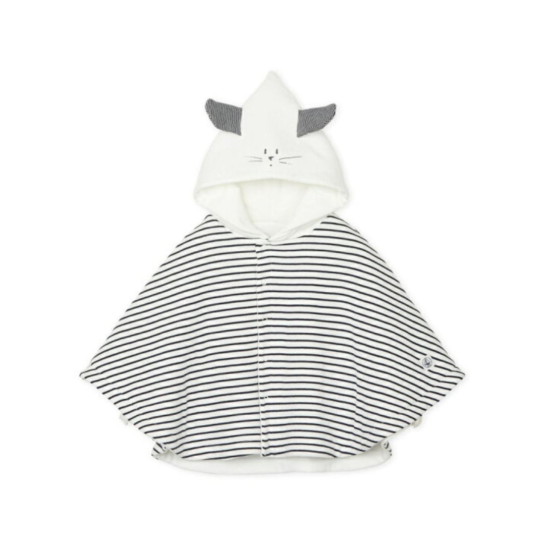 PETIT BATEAU(プチバトー)の耳付きマリニエールケープ プチバトー  ポンチョ　キッズアウター  キッズ/ベビー/マタニティのベビー服(~85cm)(ジャケット/コート)の商品写真