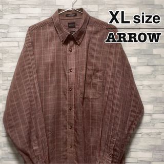 アロー(ARROW)のArrow　シャツ　長袖　薄手　ワインレッド　チェック　ボタンダウン　USA古着(シャツ)