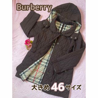 バーバリー(BURBERRY)のBURBERRY 大きめ46サイズ ノバチェック キルティングコート ブラウン(ロングコート)