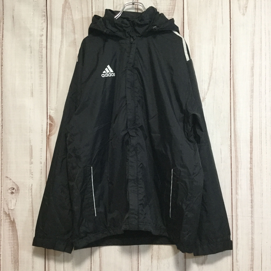 adidas(アディダス)の【アディダス ナイロンジャケット】 企業ロゴ スリーライン 2XL 黒 古着 メンズのジャケット/アウター(ナイロンジャケット)の商品写真