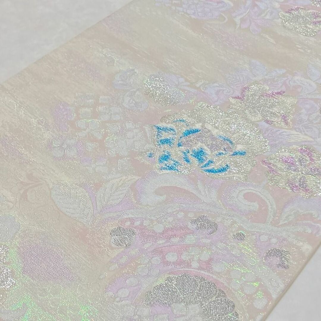 唐織り éclat ceinture 袋帯 正絹 銀糸 白 紫 ピンク 573 レディースの水着/浴衣(帯)の商品写真