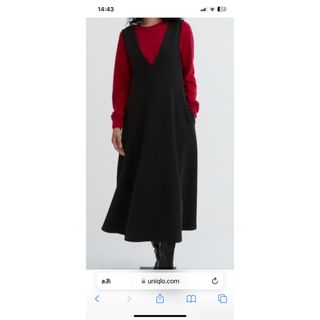 ユニクロ(UNIQLO)のユニクロ　ブラッシュドジャージージャンパースカート（BLACK, XS(ロングワンピース/マキシワンピース)