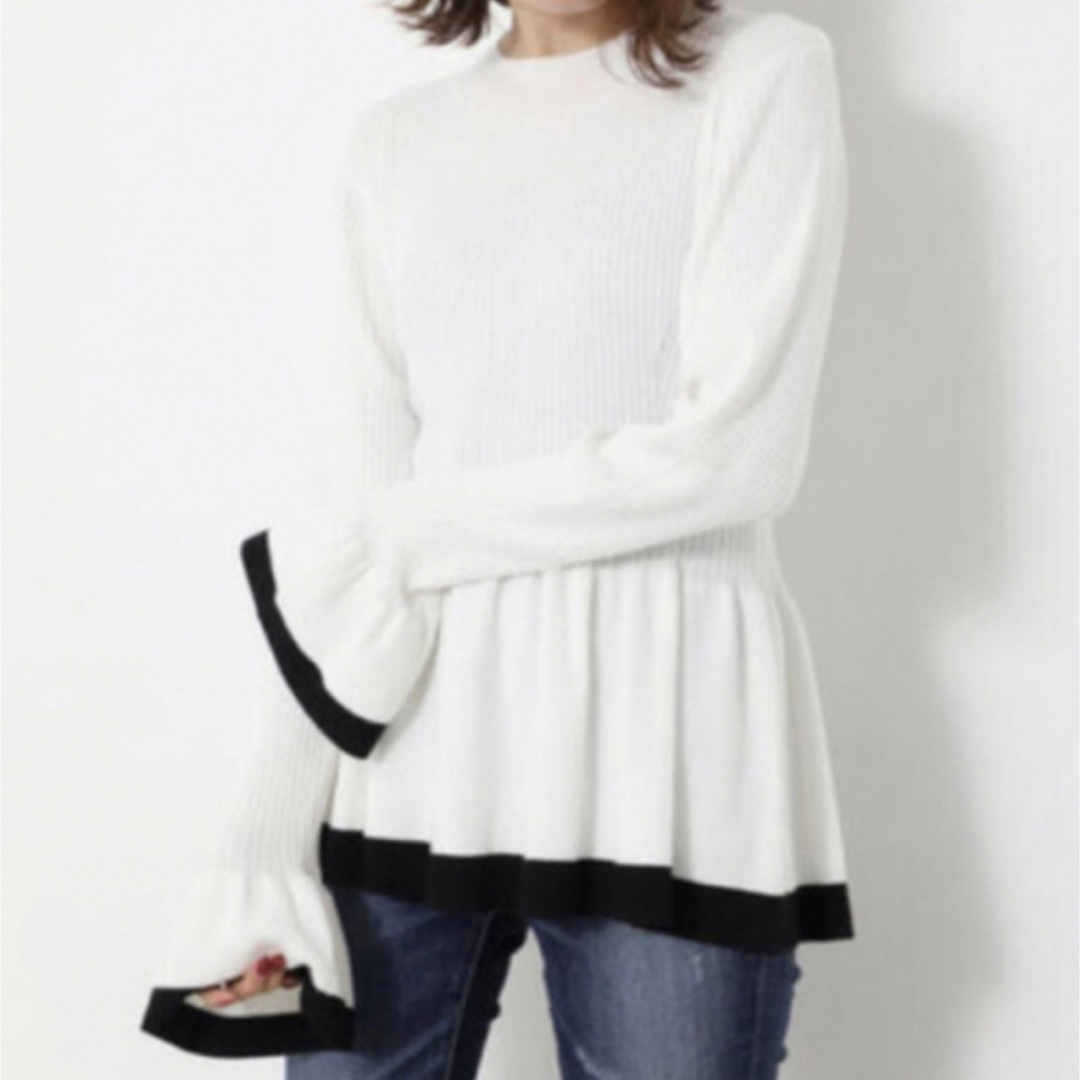 rienda(リエンダ)のBicolor Peplum Knit TOP レディースのトップス(カットソー(長袖/七分))の商品写真