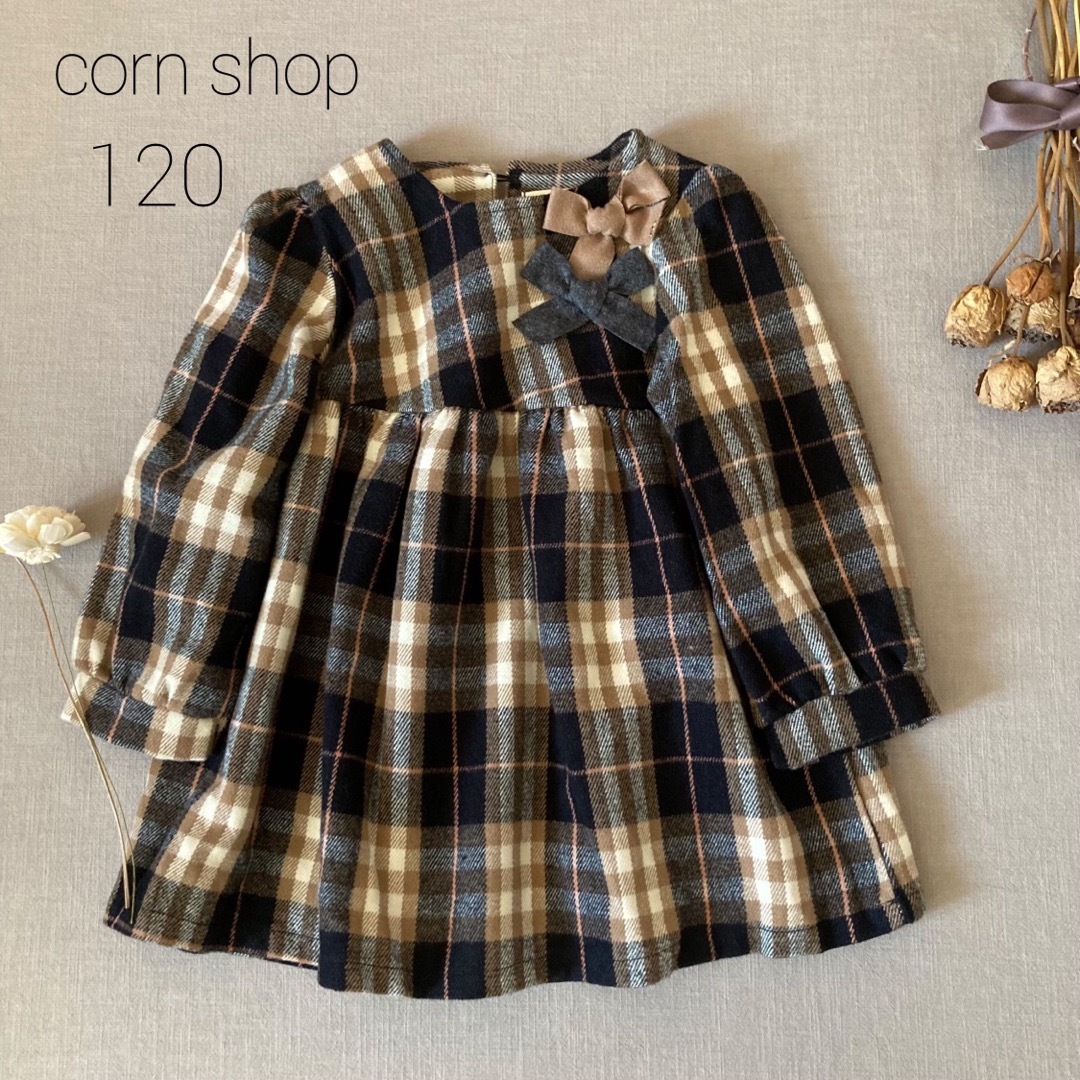 韓国子供服corn shop 暖かな起毛生地✾リボンチュニック120 キッズ/ベビー/マタニティのキッズ服女の子用(90cm~)(ワンピース)の商品写真