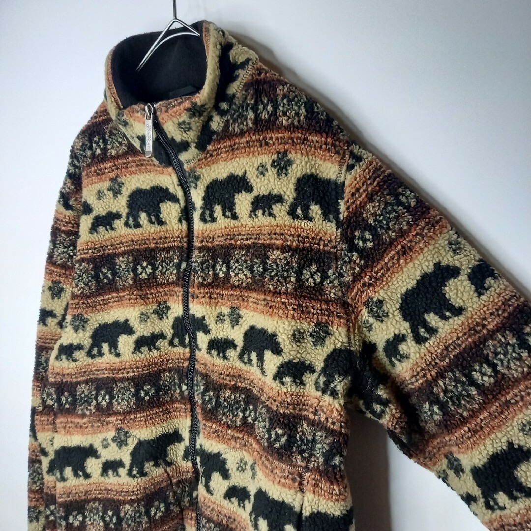 WOOLRICH(ウールリッチ)のウールリッチ　ジップアップ　フリースジャケット　総柄　アニマル　ベージュ　M レディースのジャケット/アウター(ブルゾン)の商品写真