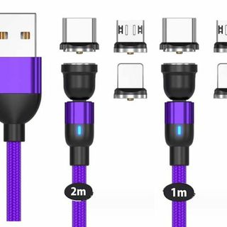 【2本セット】マグネット充電ケーブル 急速充電 3in1 （色: パープル）(その他)