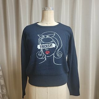 アンビー(ENVYM)のイラストセーター ネイビー(ニット/セーター)