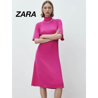 ザラ(ZARA)のZARA  ピンク　ハイネックニットワンピース(ロングワンピース/マキシワンピース)