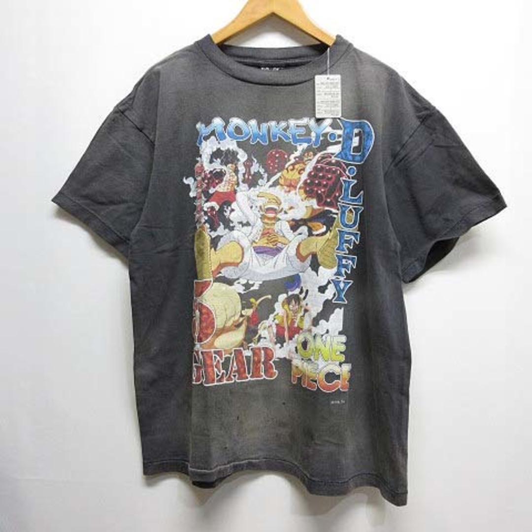 68cm袖丈セントマイケル x ワンピース 23AW Tシャツ 半袖 L 黒 ルフィ タグ付