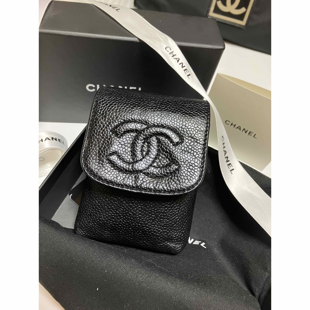 美品 CHANEL キャビアスキン シガレットケース ブラック正規品 小物入れ