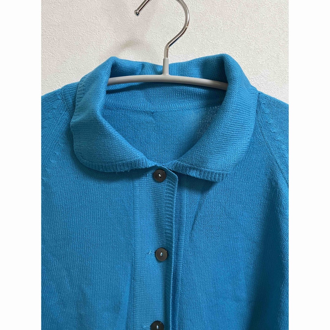 丸襟　ブルー　ニット　ヨーロッパ古着　ヴィンテージ レディースのトップス(ニット/セーター)の商品写真