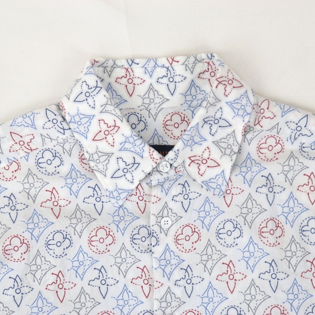 美品 ルイヴィトン 21AW モノグラムフラワー刺繍 半袖シャツ メンズ 白 マルチ L 総柄 コットン LOUIS VUITTON