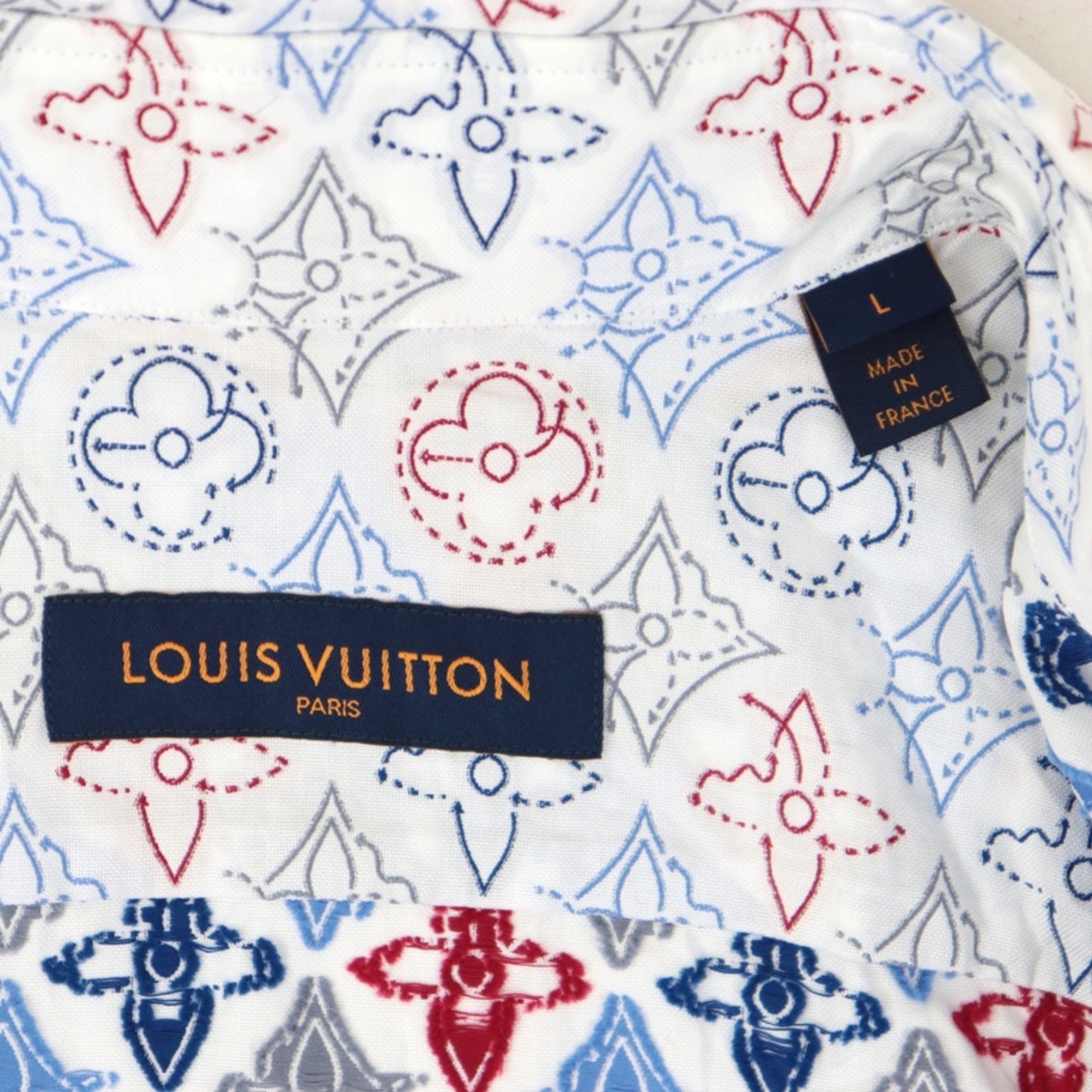 美品 ルイヴィトン 21AW モノグラムフラワー刺繍 半袖シャツ メンズ 白 マルチ L 総柄 コットン LOUIS VUITTON