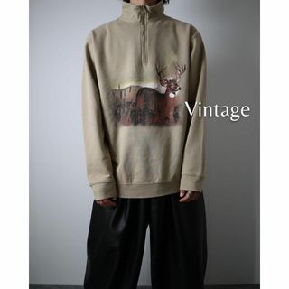 アートヴィンテージ(ART VINTAGE)の【vintage】シカ 鹿 アニマル プリント ハーフジップ スウェット XL(スウェット)