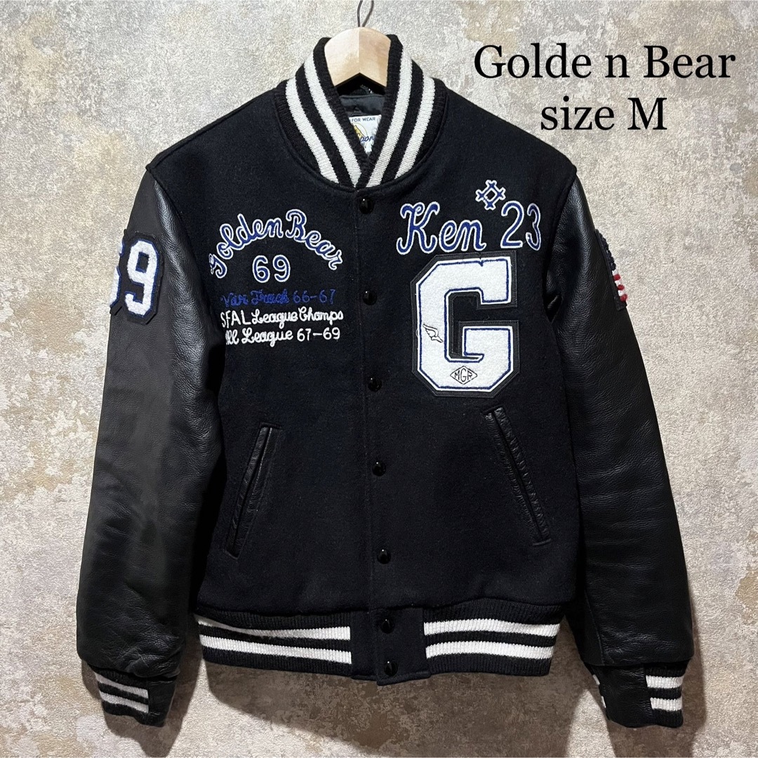 アメリカ製 GoldenBear ゴールデンベア 袖レザー ワッペン スタジャン