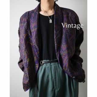 アートヴィンテージ(ART VINTAGE)の【vintage】ペイズリー調 総柄 ショールカラー ブルゾン 紫 ボタン留め(ブルゾン)