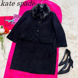 ケイトスペードニューヨーク(kate spade new york)の【良品】kate spade ロングコート ブラック ビジューボタン 0  S(ロングコート)