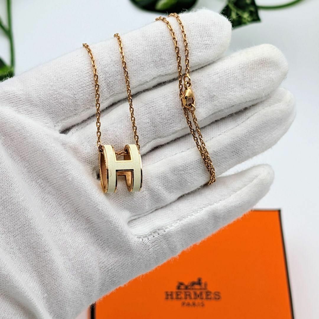 Hermes(エルメス)のエルメス ポップアッシュ H ネックレス ホワイト ピンクゴールド 箱付き レディースのアクセサリー(ネックレス)の商品写真