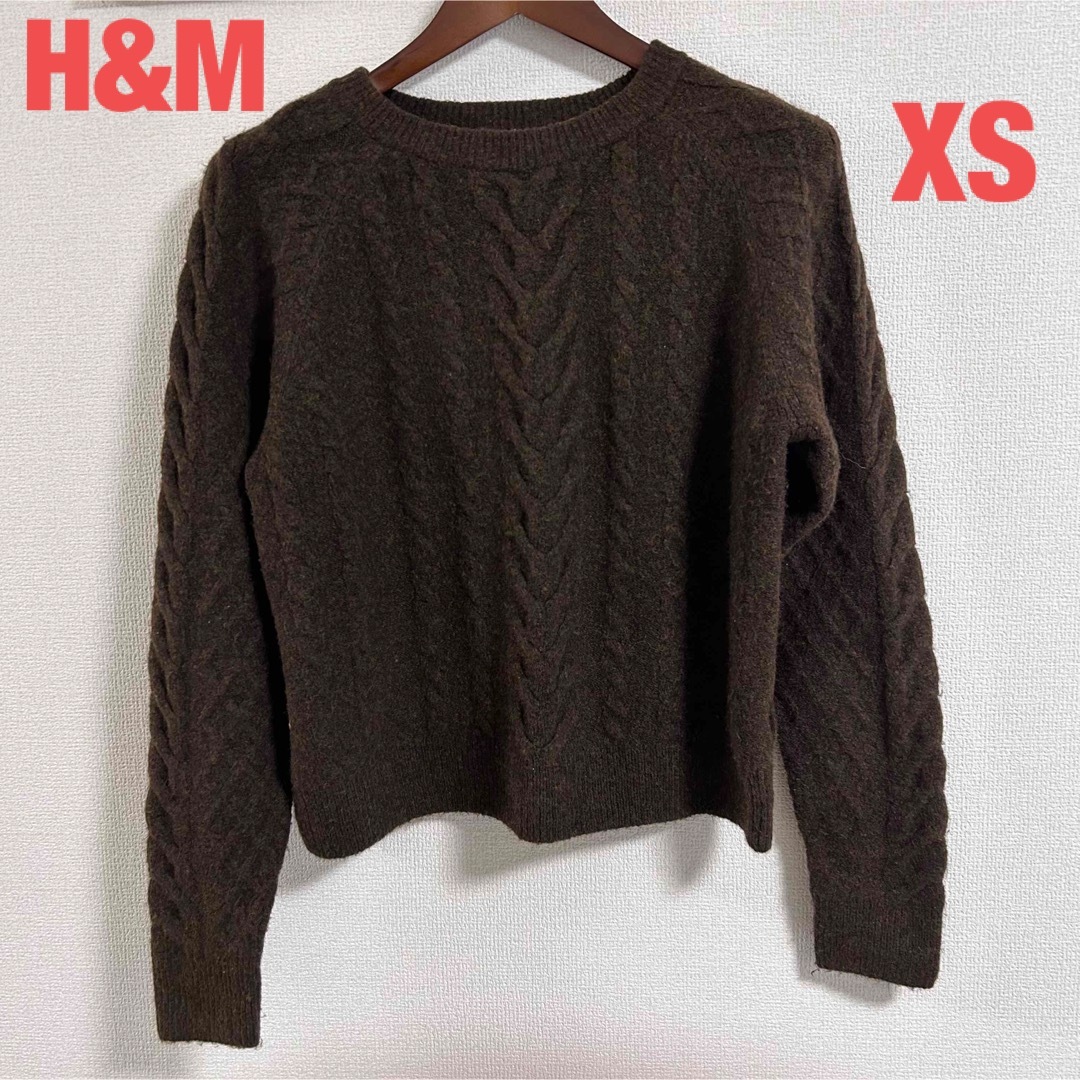 H&M(エイチアンドエム)のH&M  ニット　ケーブルニット　XSサイズ　ブラウン　茶色　プチプラ レディースのトップス(ニット/セーター)の商品写真