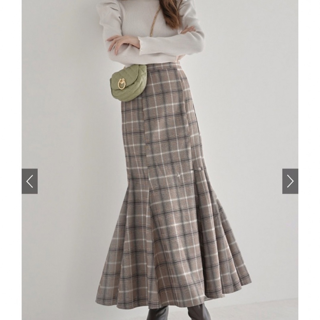 チェックマーメイドスカート ブラウン レディースのスカート(ロングスカート)の商品写真