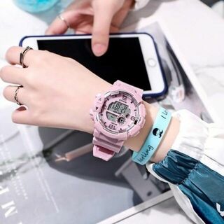 デジタル メンズ レディース&ボーイズ ガールズ 多機能 腕時計LED ピンク(腕時計(デジタル))