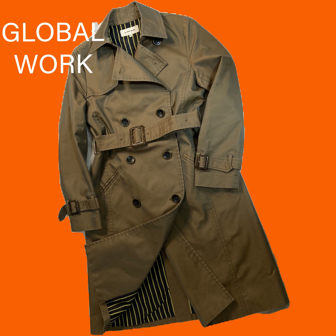 GLOBAL WORK(グローバルワーク)のグローバルワーク　トレンチコート　S オフィスベーシック　ブラウン　裏地付　厚手 レディースのジャケット/アウター(トレンチコート)の商品写真
