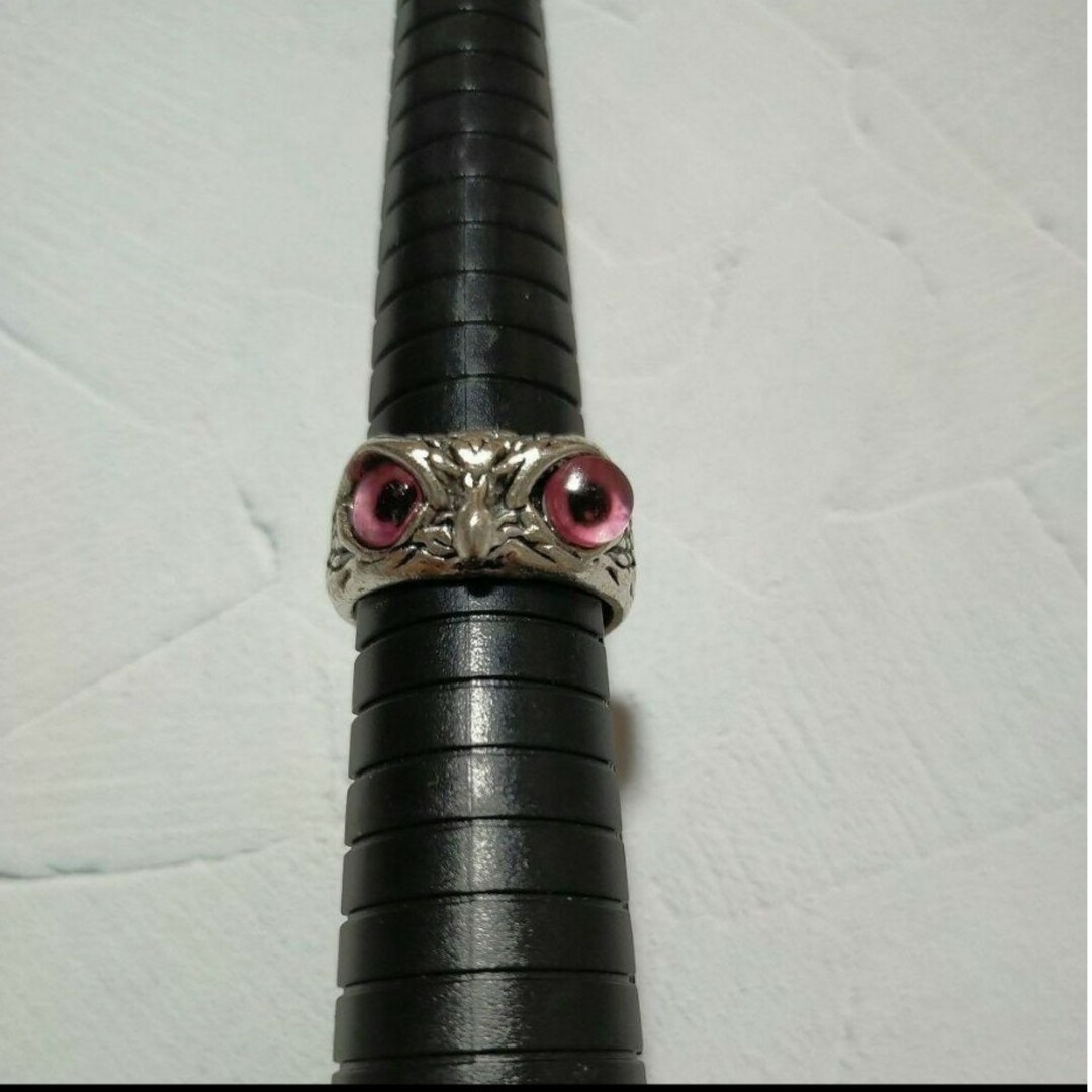 1376 フクロウ リング シルバー 指輪 鳥 梟 アニマル 21号 ピンク メンズのアクセサリー(リング(指輪))の商品写真