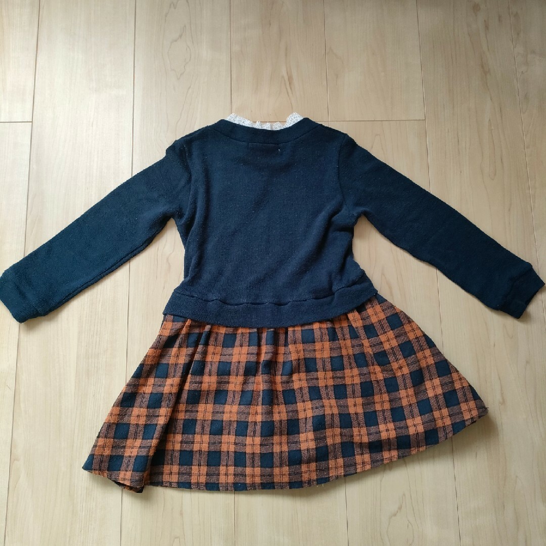 【110】秋冬用チェックワンピース キッズ/ベビー/マタニティのキッズ服女の子用(90cm~)(ワンピース)の商品写真