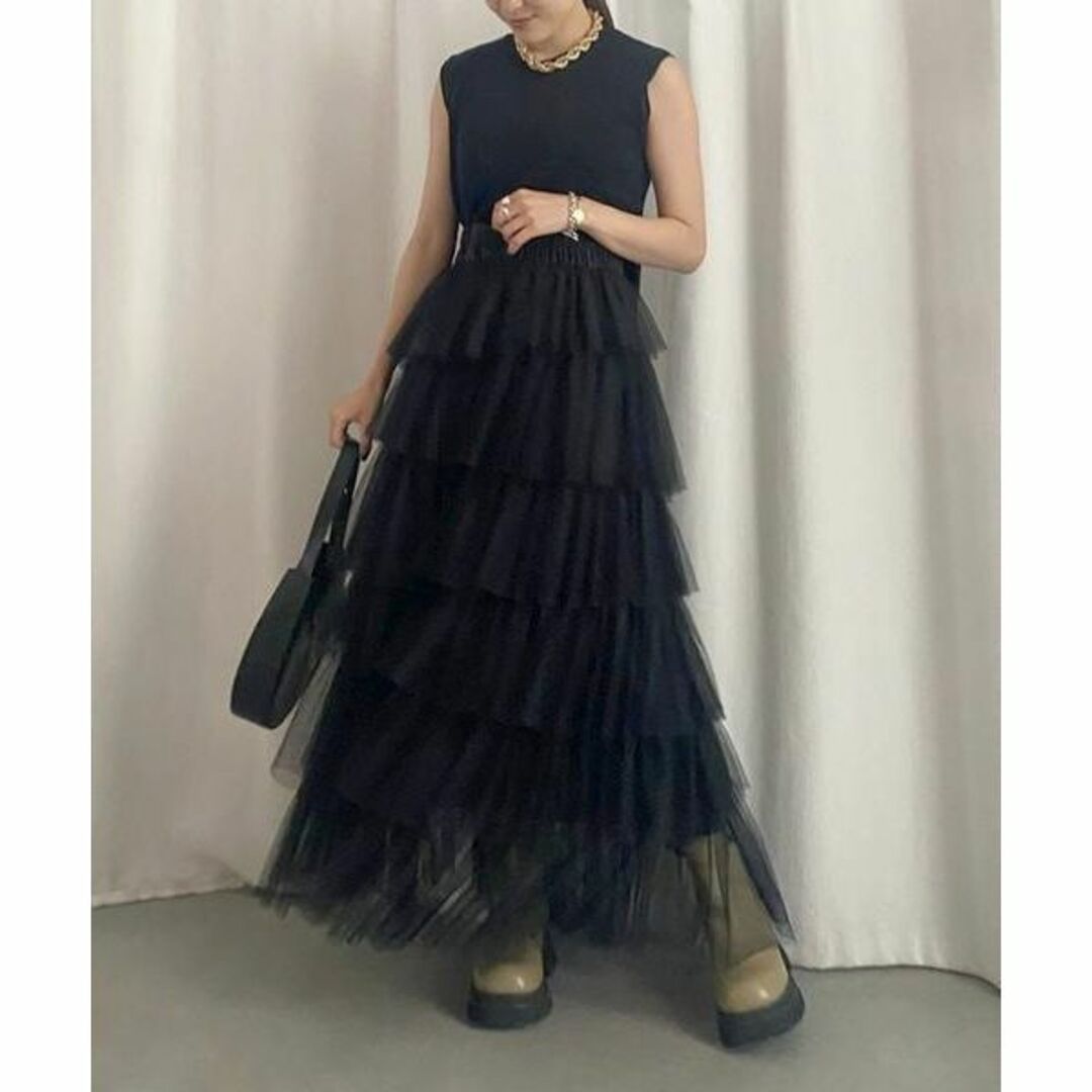 Ameri VINTAGE(アメリヴィンテージ)のAMERI ASYMMETRY TIERED TULLE SKIRT 正規品 レディースのスカート(ロングスカート)の商品写真