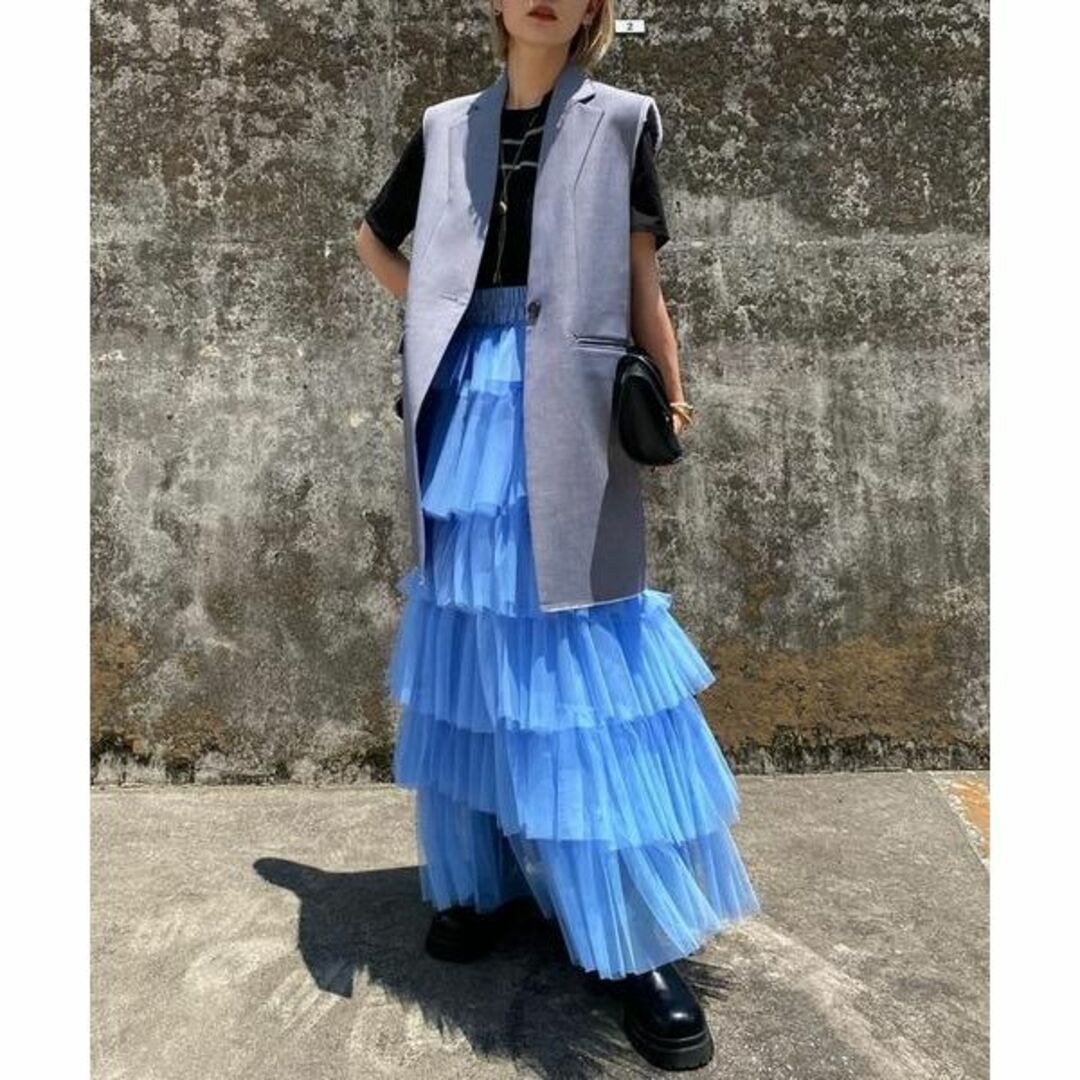 Ameri VINTAGE(アメリヴィンテージ)のAMERI ASYMMETRY TIERED TULLE SKIRT 正規品 レディースのスカート(ロングスカート)の商品写真