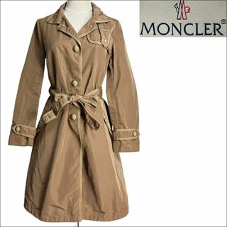 モンクレール(MONCLER)のJ3086美品モンクレール ベルテッドテープ胡桃釦ナイロントレンチコート 茶 0(トレンチコート)