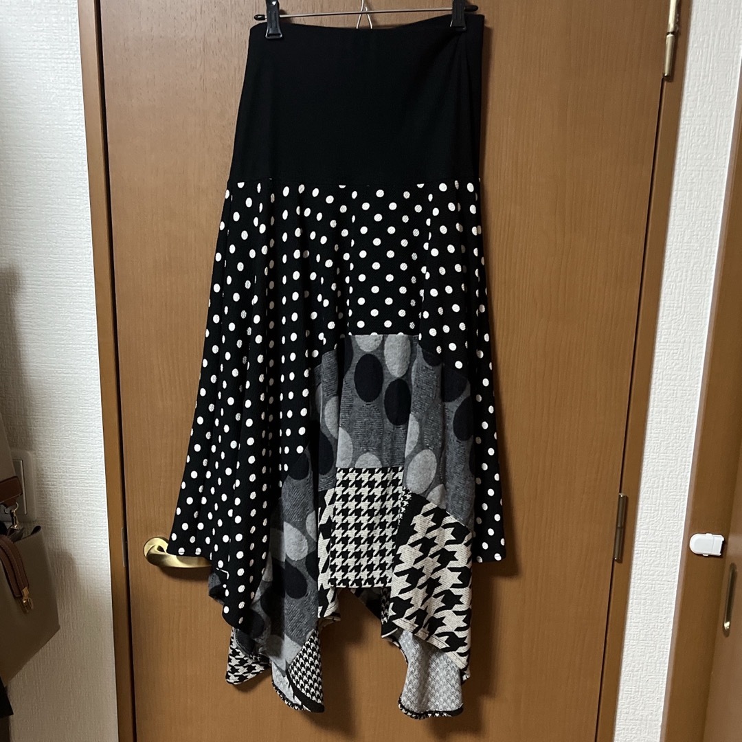 アンティカ ドット×千鳥柄 変形ロングスカート