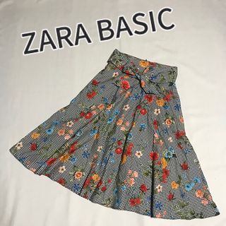 ザラ(ZARA)のZARA  BASIC ザラベーシック　花柄スカート　リボン　ギンガムチェック(ひざ丈スカート)