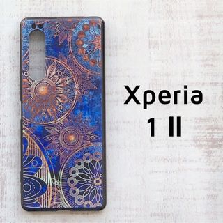 Xperia 1 Ⅱ ブルー アンティーク風 ソフトケース カバー 青(Androidケース)