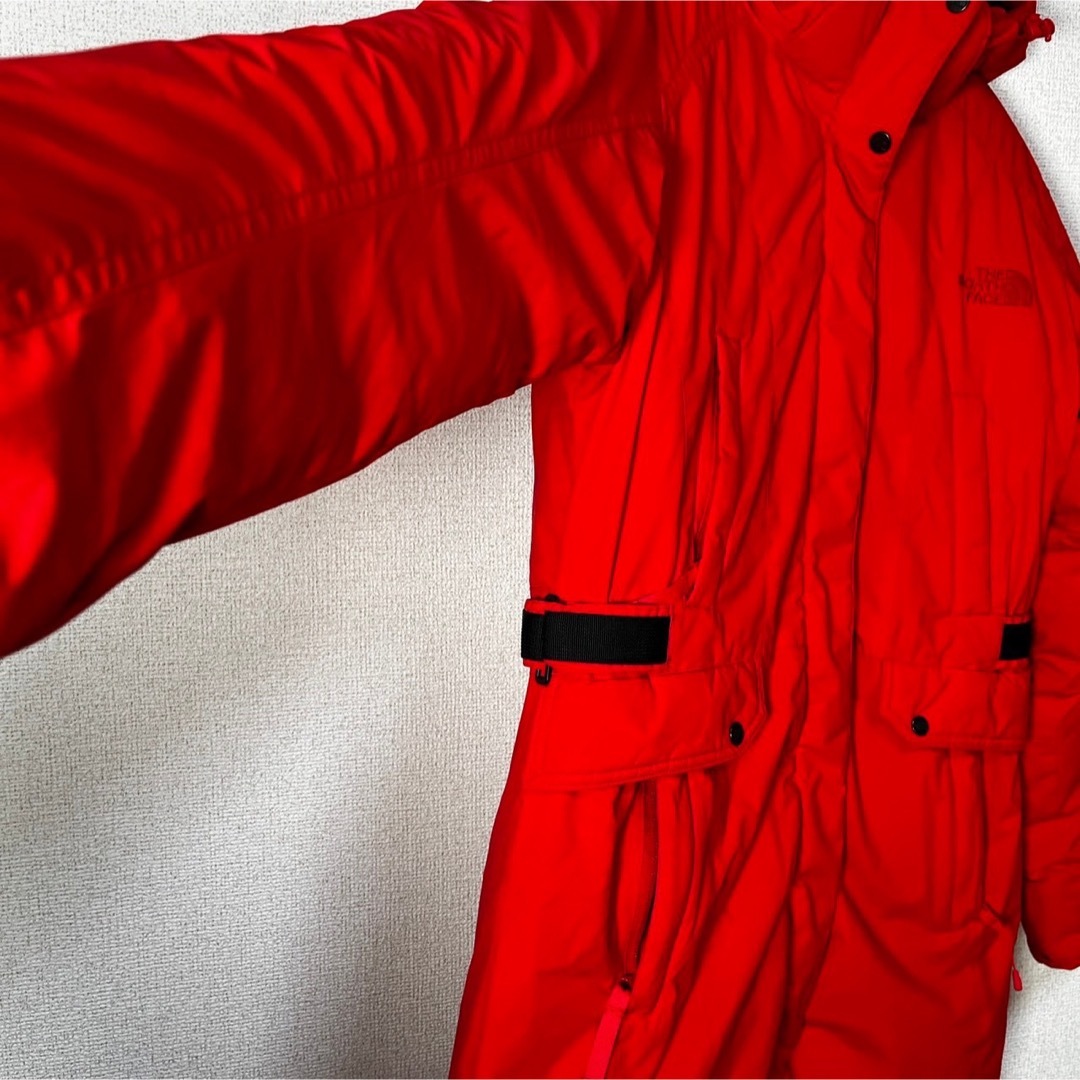 【ノースフェイス】ダウンコート　ロングダウン　赤　刺繍　ワンポイント　肩ロゴKC