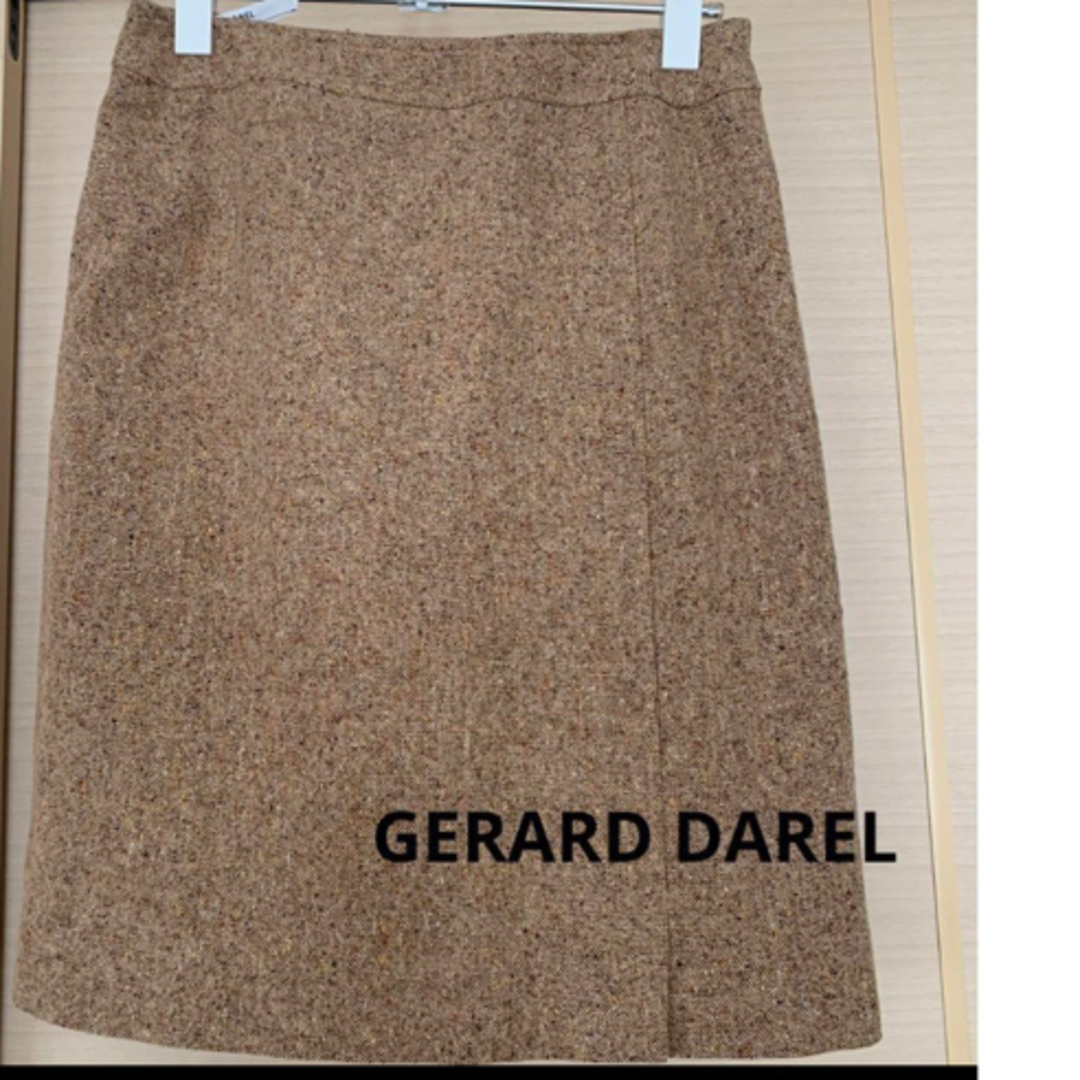 ◆古着◆GERARD DAREL ベージュ系ツイード　膝上　タイトスカート　9号 レディースのスカート(ひざ丈スカート)の商品写真