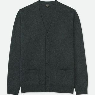 ユニクロ(UNIQLO)の★人気 UNIQLO プレミアムラムＶネックカーディガン グレー L ユニクロ(カーディガン)