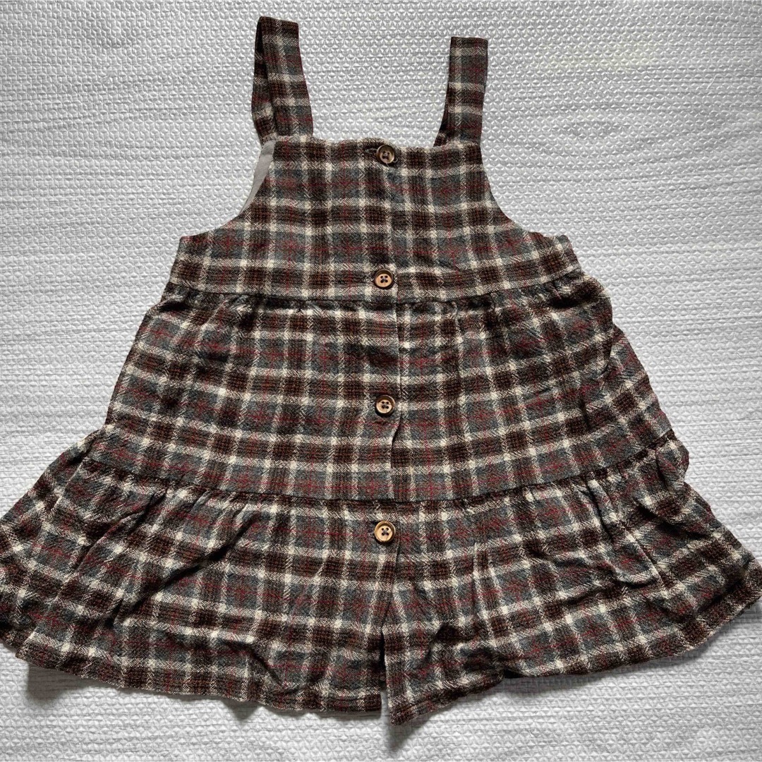 ZARA KIDS(ザラキッズ)の【専用】ZARA ワンピース　ブラウン　チェック　18-24m   92㎝ キッズ/ベビー/マタニティのキッズ服女の子用(90cm~)(ワンピース)の商品写真