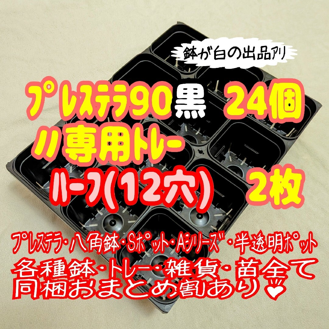 【スリット鉢】プレステラ90黒24個＋専用システムトレー：ハーフ2枚プラ鉢多肉 ハンドメイドのフラワー/ガーデン(プランター)の商品写真