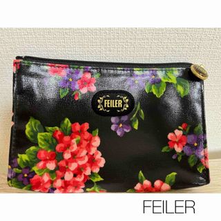 フェイラー(FEILER)の【FEILER】新品未使用　花柄　ポーチ　ブラック(ポーチ)