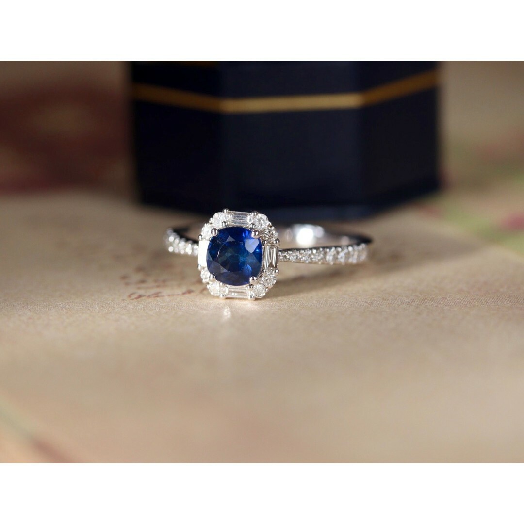 天然ダイヤモンド付きサファイアリングk18 リング(指輪) 購入割引品 ...