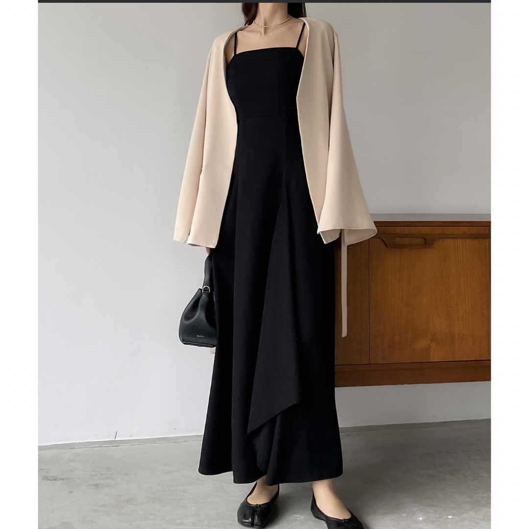 【KHAITE】BLACK 裾ギャザー ラッフル キャミ ドレス/ワンピース