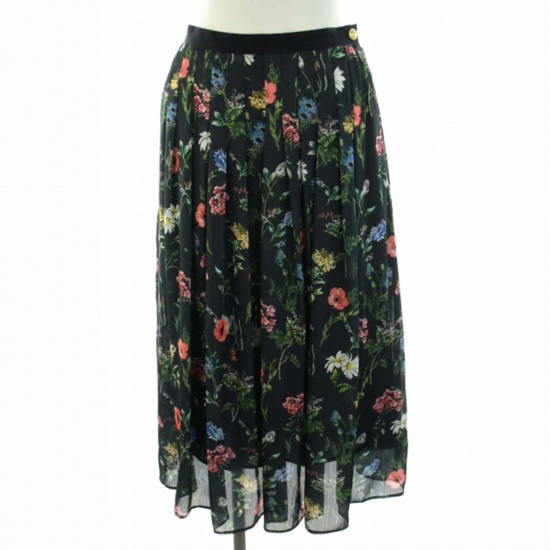 ANAYI(アナイ)のアナイ 20SS フレアスカート ロング ミモレ丈 花柄 サテン 36 S 紺 レディースのスカート(ロングスカート)の商品写真