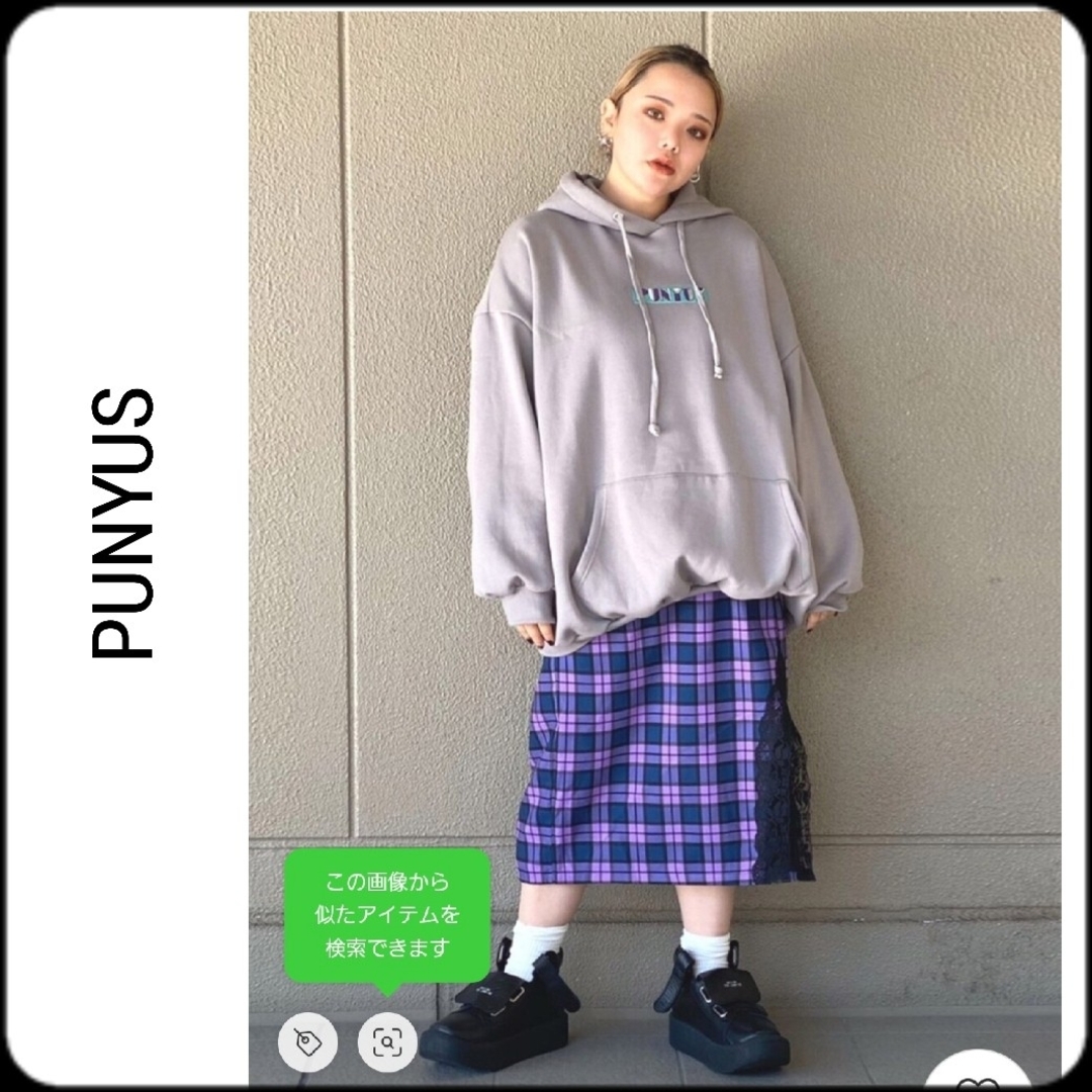 PUNYUS チェック柄プリーツスカート 紫 パープル 大きいサイズ サイズ4