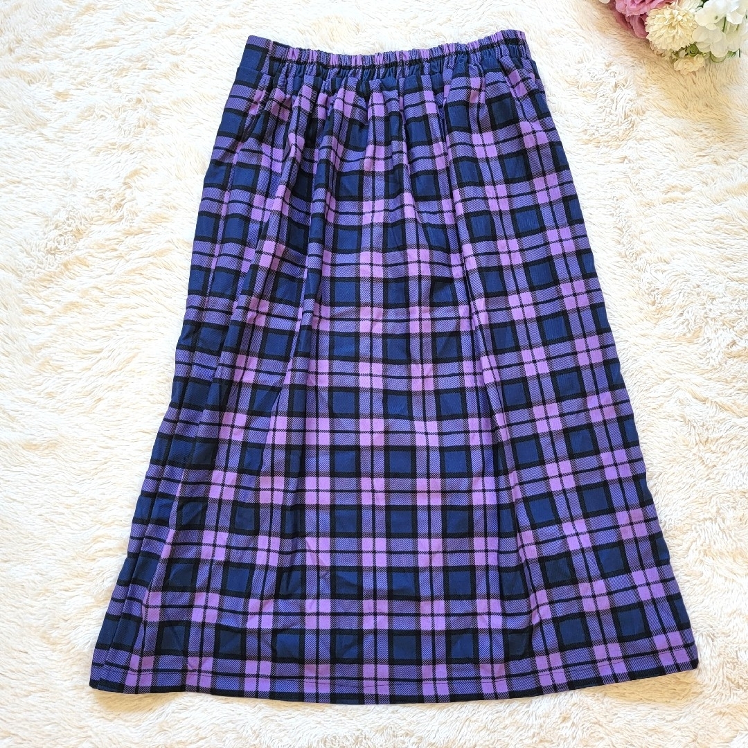 PUNYUS チェック柄プリーツスカート 紫 パープル 大きいサイズ サイズ4