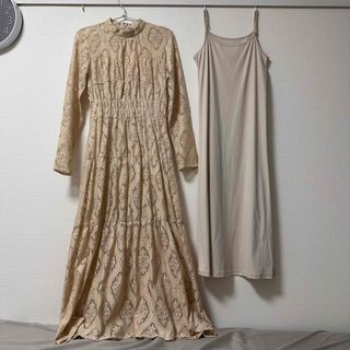 アメリヴィンテージ(Ameri VINTAGE)のAmeri LACE SHIRRING DRESS / M(ロングワンピース/マキシワンピース)