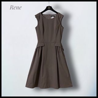 【Rene】フレアワンピース ロゴシッパー ミモレ丈 38