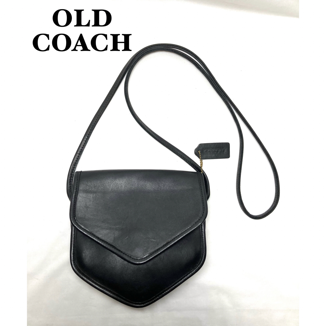 【美品】OLD COACH コーチ ショルダーバッグ 金具 チャーム付き 黒ストラップ